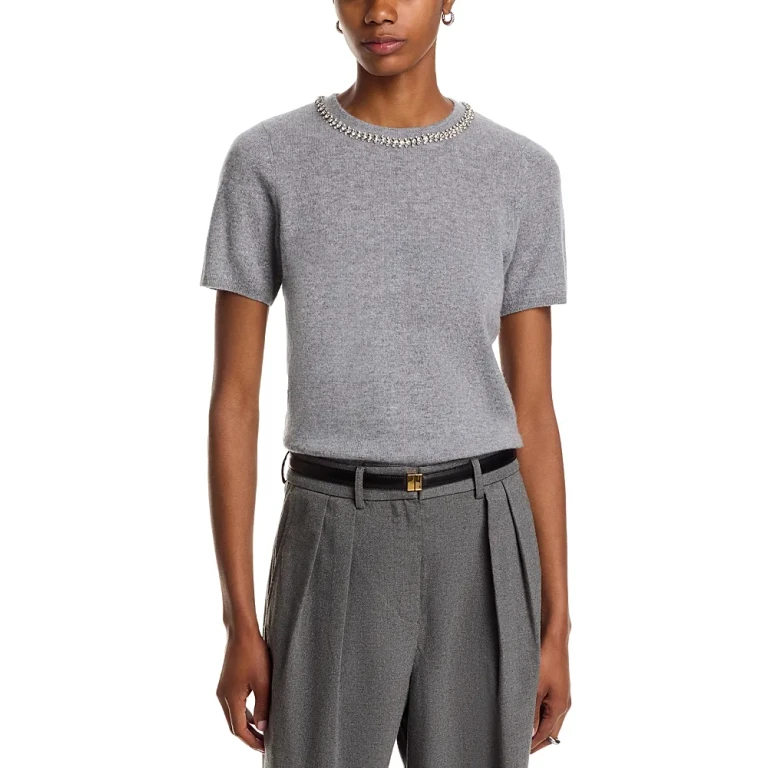 Crystal Trim Short Sleeve Sweater - Exclusive