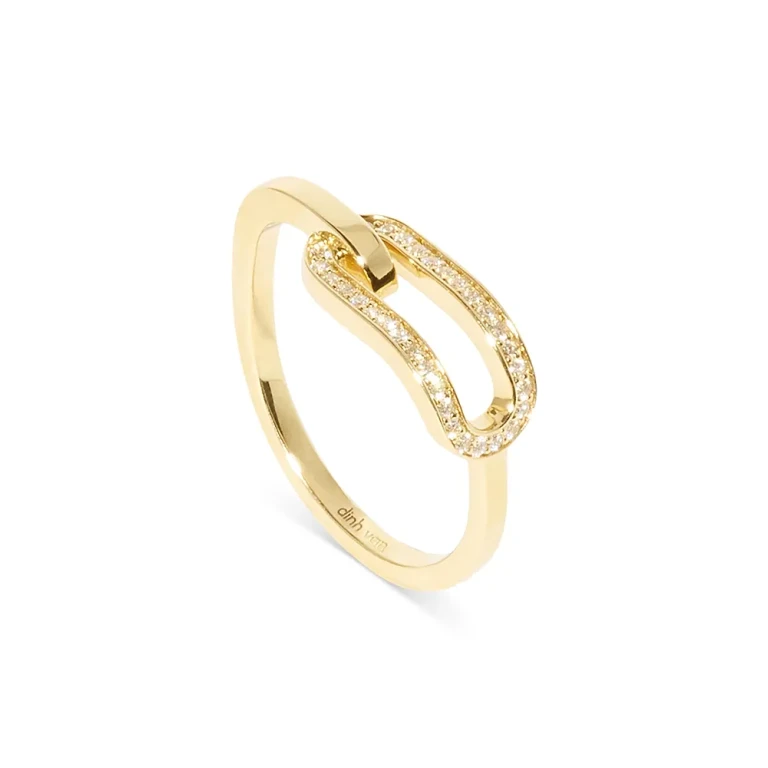 Dinh Van 18K Yellow Gold Maillon Diamond Pave Small Link Ring