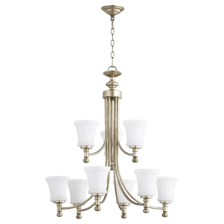 Quorum Rossington 9-Light 31" Transitional Chandelier in Aged Silver Leaf