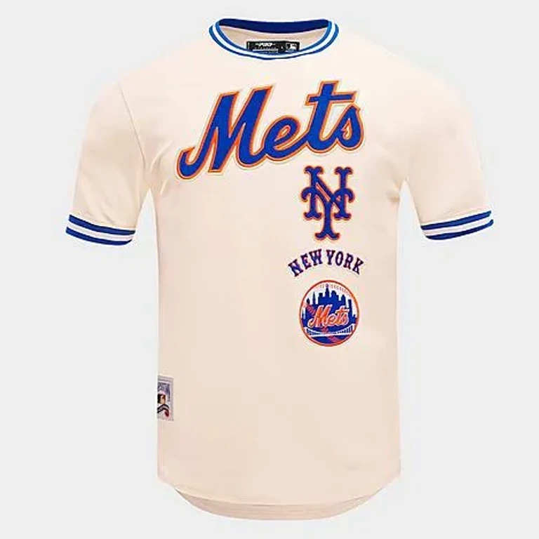 Pro Standard Men's New York Mets MLB Retro Classics T-Shirt in Eggshell/Royal Blue Size: Small