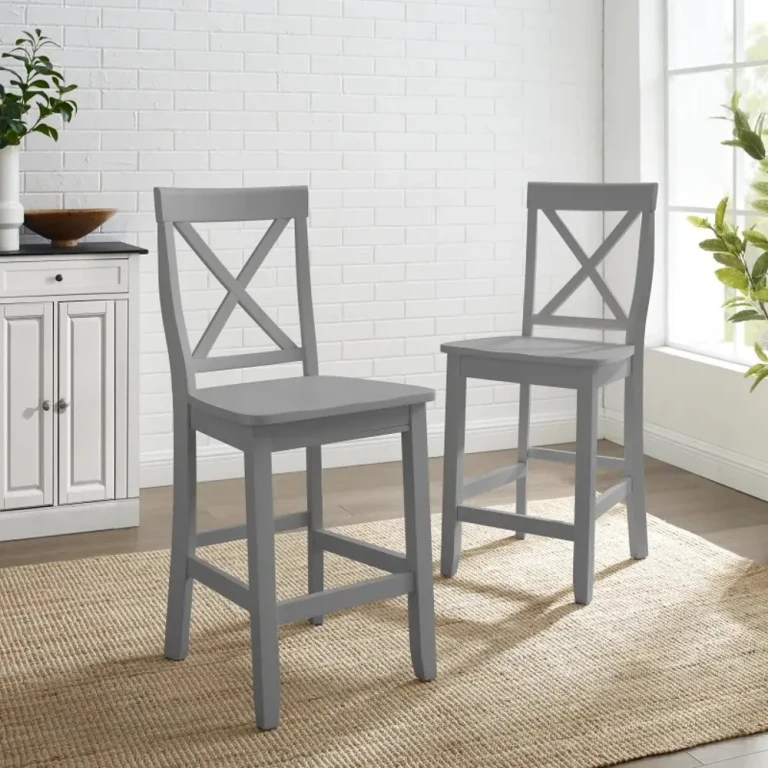 Tabouret de bar gris dossier en X, lot de 2