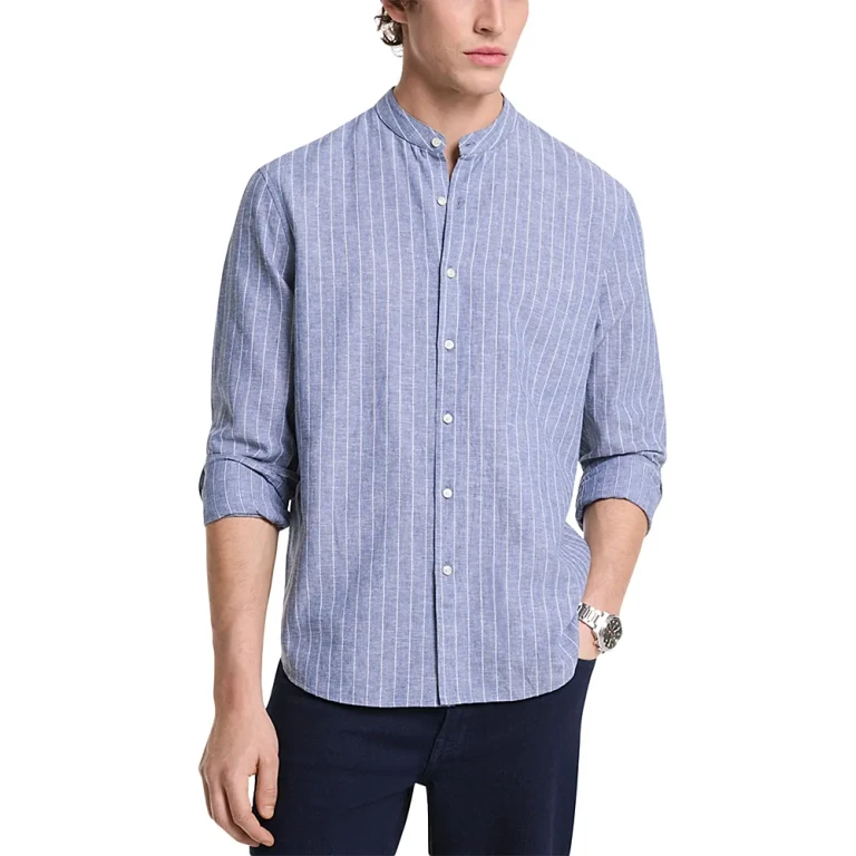Michael Kors Stripe Band Collar Button Down Shirt