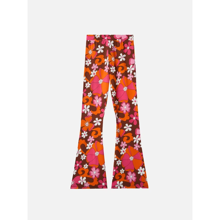 Mc2 Saint Barth Flared Pants Gwenda Jr With Retro Flower Print Brown