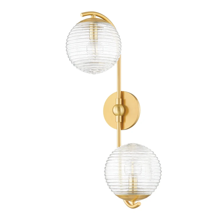 Aged Brass Two Light Wall Sconce from the Sara Collection