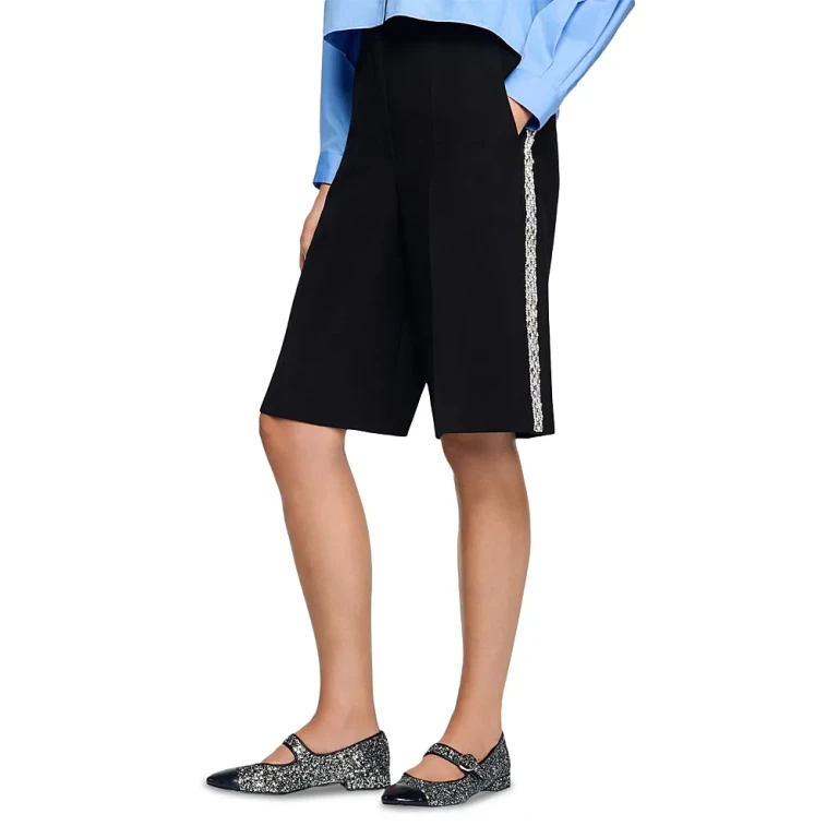 Sandro Bermuda Shorts with Rhinestone Band