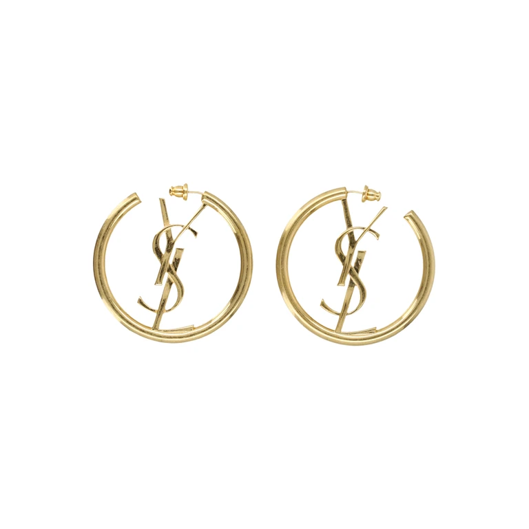 Saint Laurent Cassandre Hoop Earrings Patinated Gold Brass - Damen