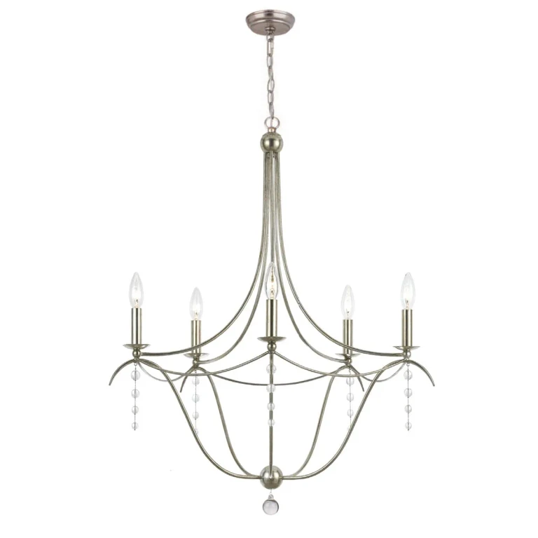 Metro 5-Light 31" Modern Chandelier in Antique Silver with Clear Glass Beads Crystals