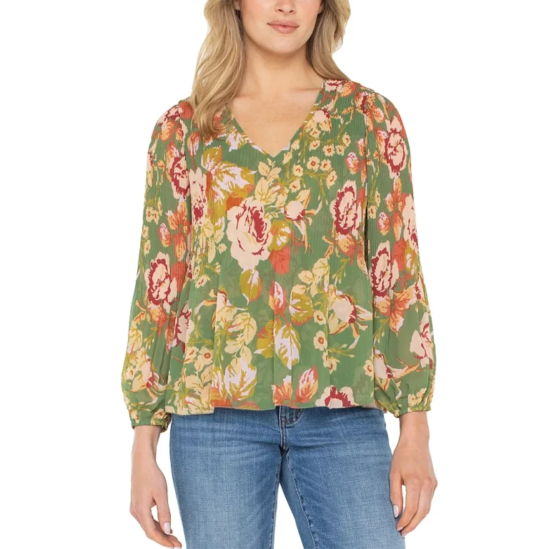 Liverpool Los Angeles Floral Print V-Neck Top