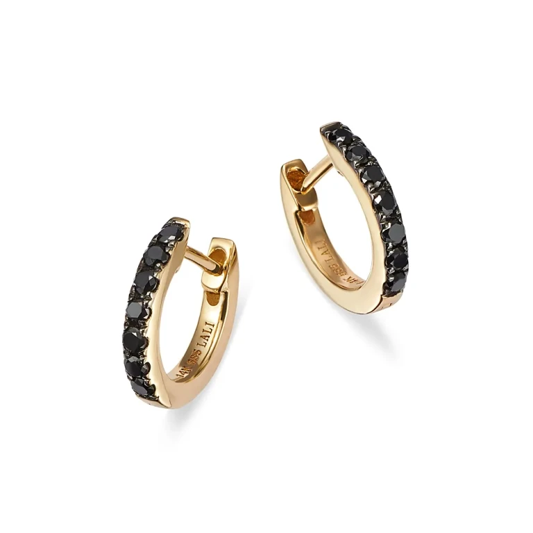 Black Diamond Huggie Hoop Earrings in 14K Yellow Gold, 0.20 tcw