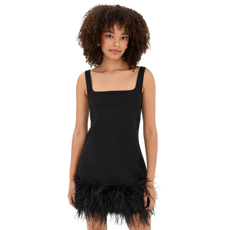 Tanya Taylor Barton Feather Dress Black 0