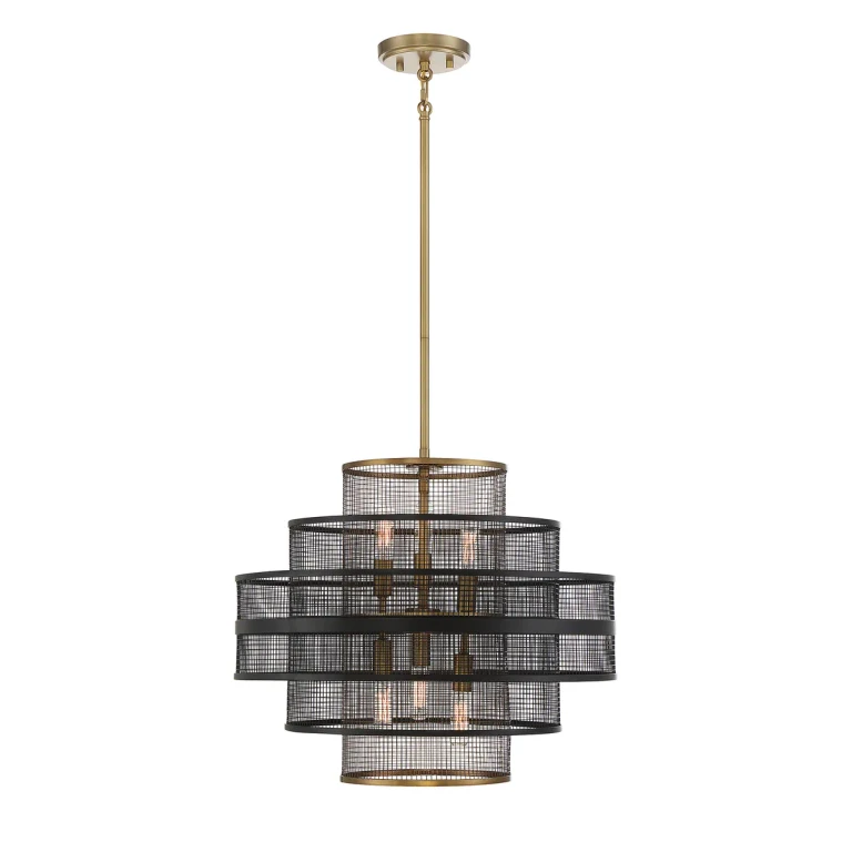 Kelvin 6-Light Pendant in Matte Black with Warm Brass