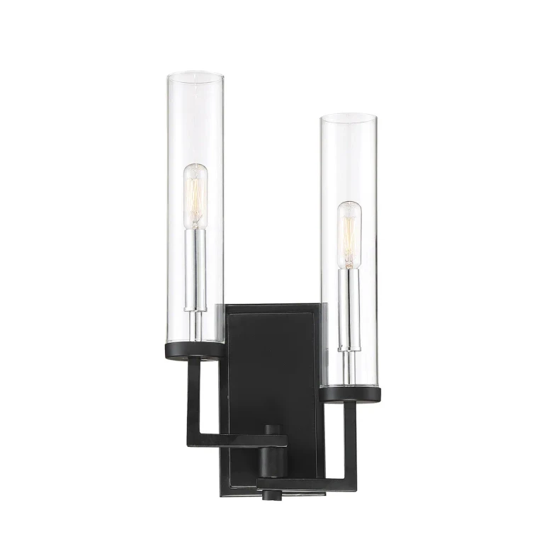 Savoy House Folsom 2-Light Wall Sconce in Matte Black with Polished Chrome Accents - 9-2134-2-67