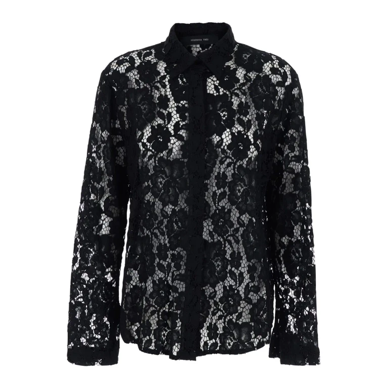 Federica Tosi Shirt With Classic Collar And Lace Design In Black Cotton Blend For Women