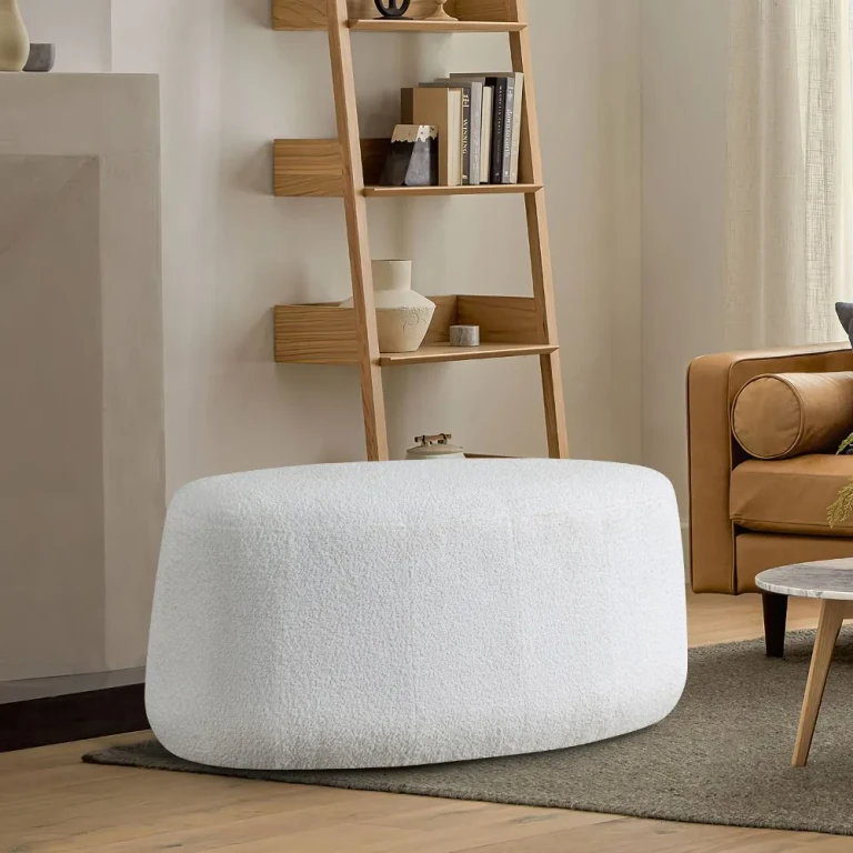 Jackie White Boucle Oval Ottoman