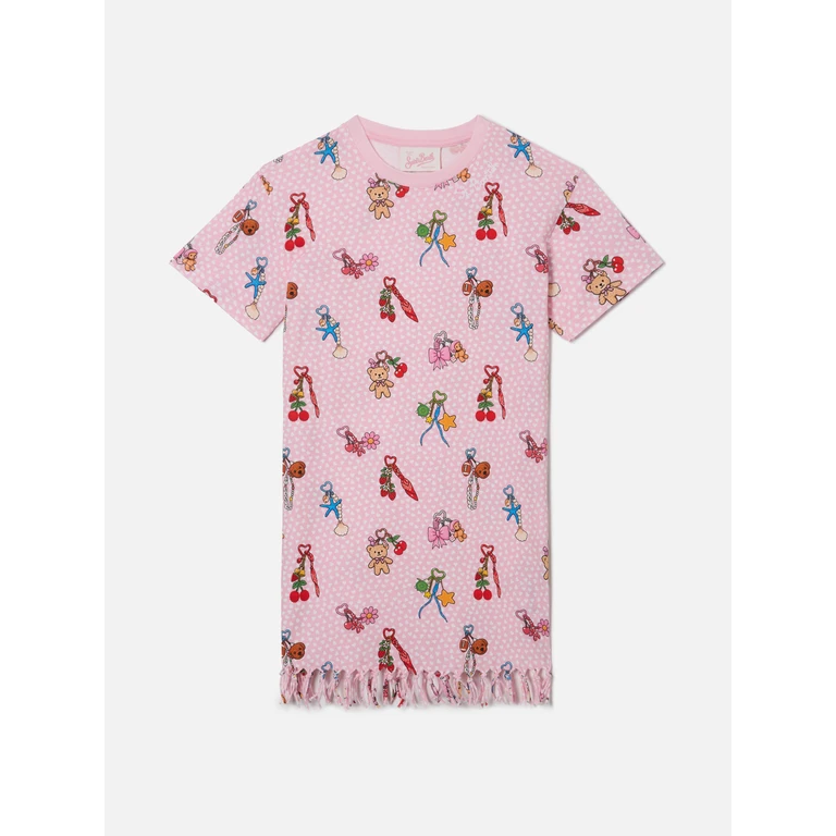 Mc2 Saint Barth Abbey Organic Cotton Dress With Heart And Charms All-Over Print Pink