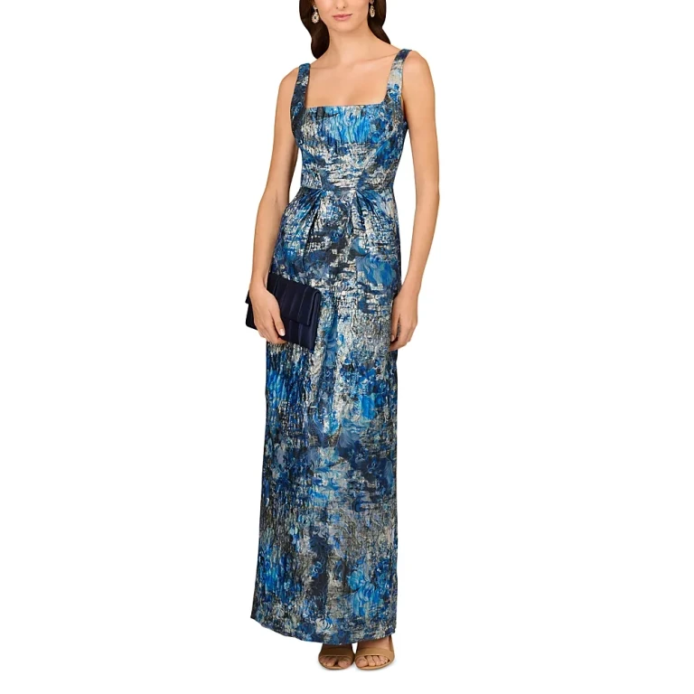 Aidan Mattox Printed Jacquard Gown