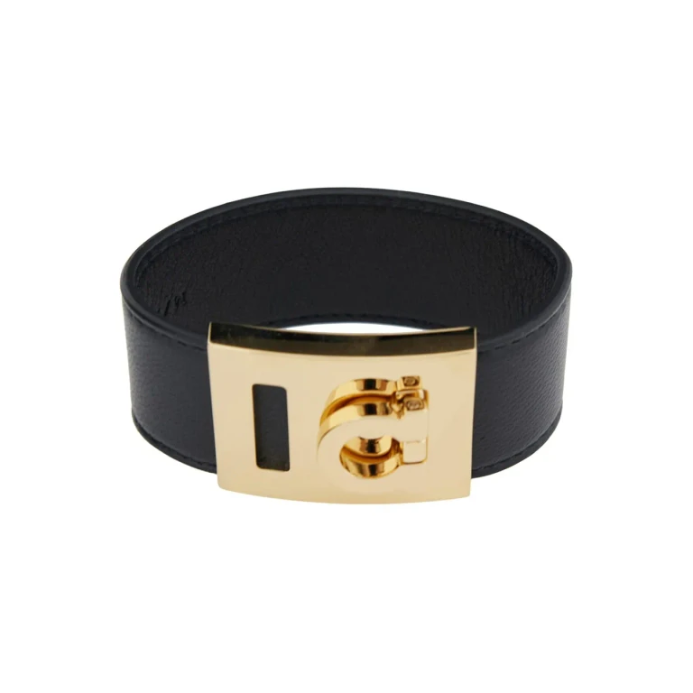Ferragamo Black Bracelet hug With Gancini Detail In Leather For Women