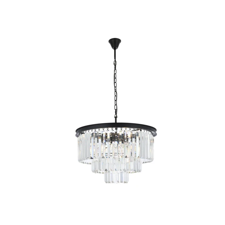 Matte Black Nine Light Chandelier from the Sydney Collection