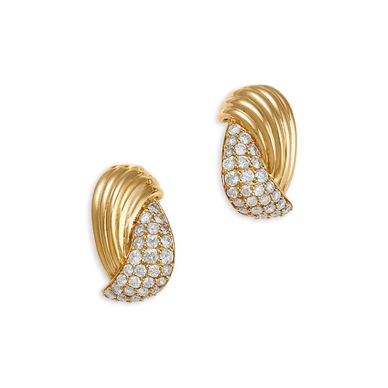 Diamond Pave Stud Earrings in 14K Textured Yellow Gold, 1.07 tcw