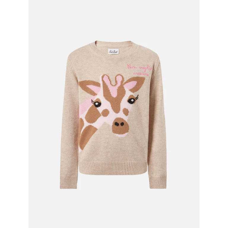 Mc2 Saint Barth Princess Cashmere-Blend Sweater With Non Voglio Crescere Embroidery Beige