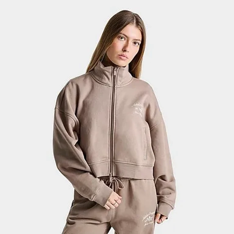adidas Women's Originals Cropped Full-Zip Jacket in Chalky Brown Size: XS