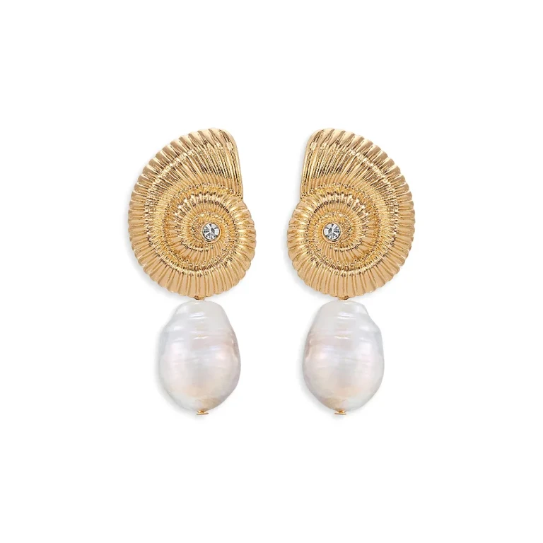Ettika Swirled Shell Cultured Freshwater Pearl Statement Earrings