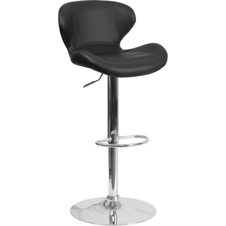 Contemporary Black Vinyl Adjustable Bar Stool