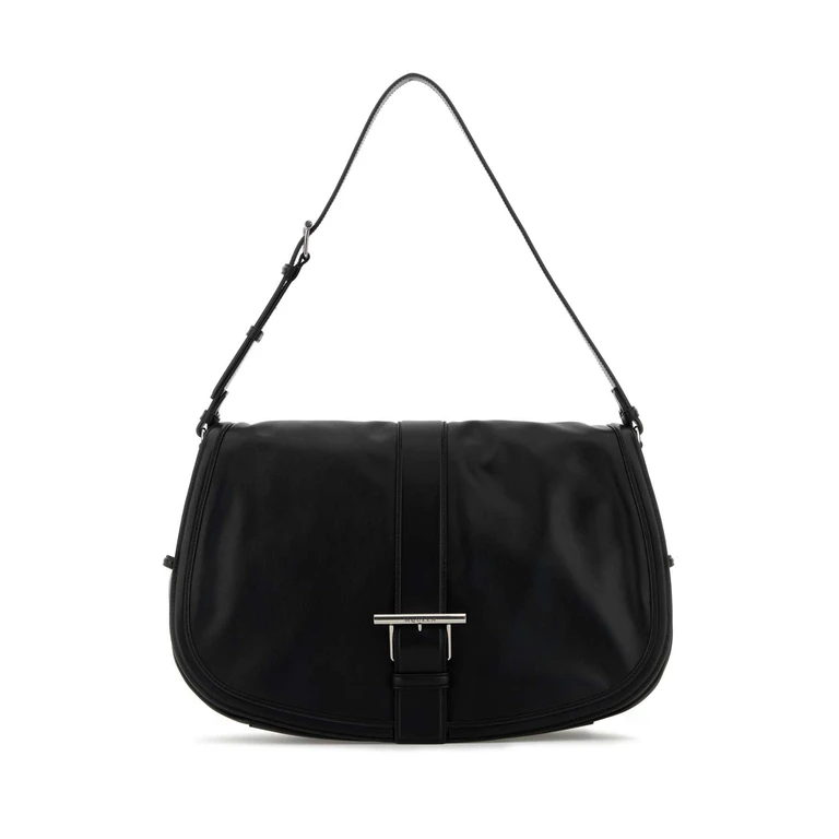 Black Leather Maxi Satchel Shoulder Bag Blacksilver Borse A Mano - Men