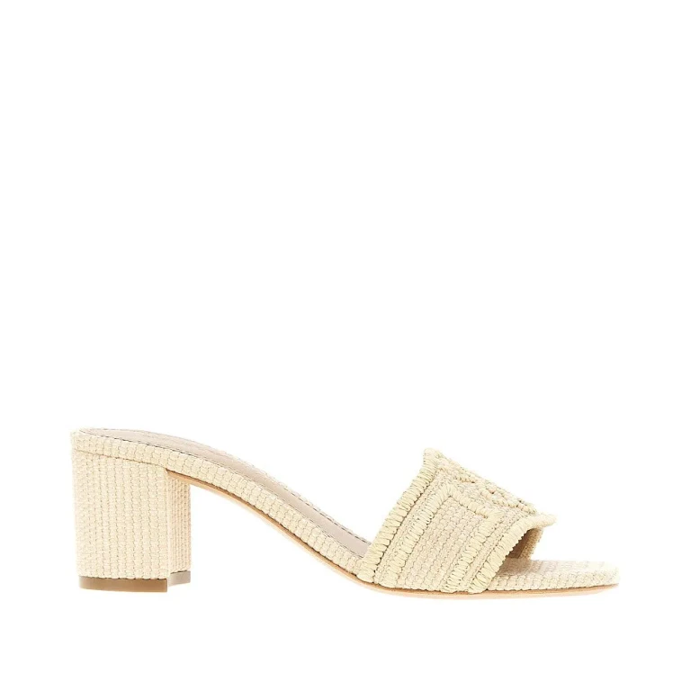 EMPORIO ARMANI Woven raffia mules with EA logo Woman 36