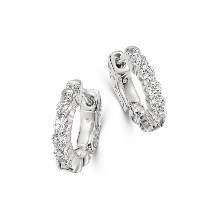 Diamond Huggie Hoop Earrings in 14K White Gold, 0.50 tcw