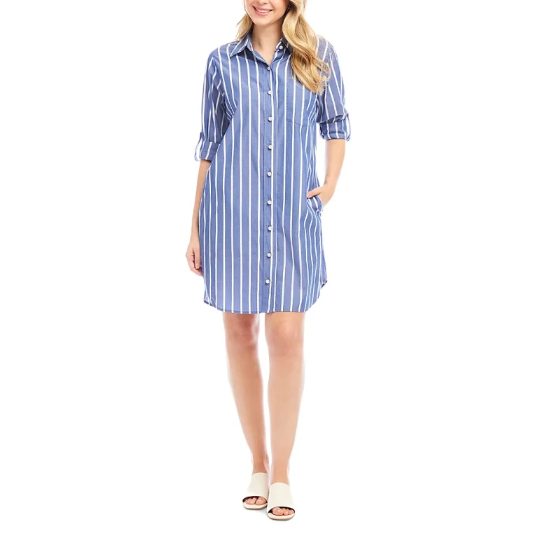 Karen Kane Roll Tab Striped Shirt Dress
