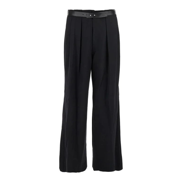 Juun. J Black Trousers With Built-in Belt And Pleated Design In Wool Blend Man