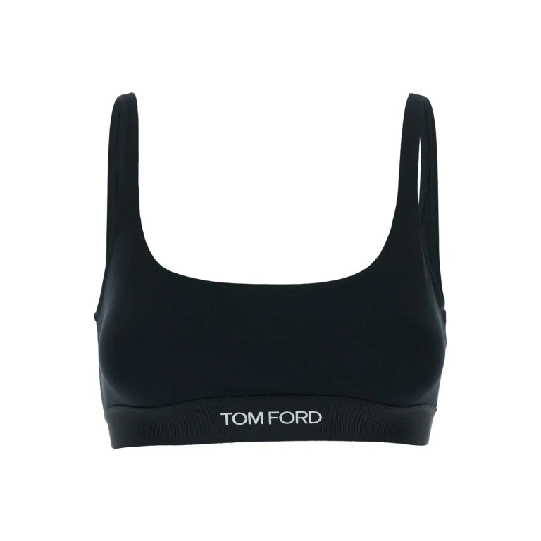 Tom Ford Black Bralette With Contrasting Logo Print In Modal Stretch Woman