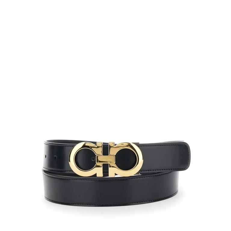 Ferragamo Black Belt With Gancini Buckle In Leather Man