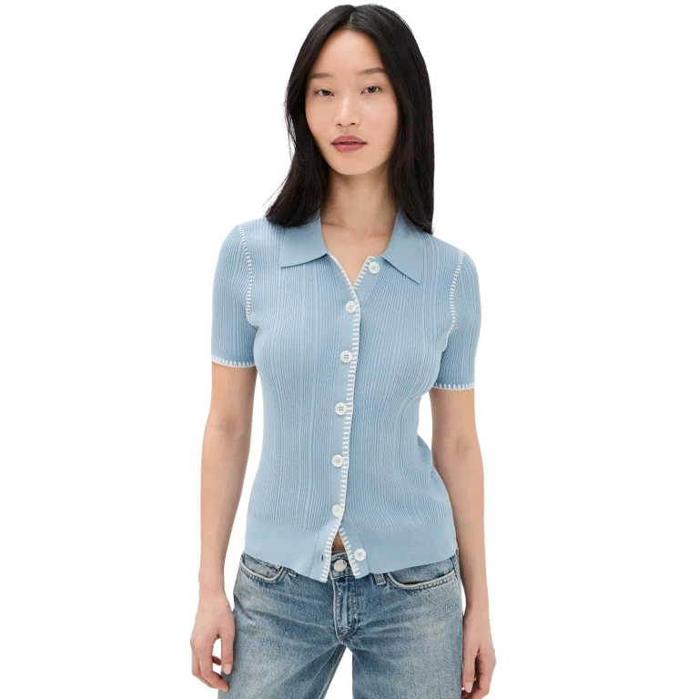 rag & bone Harper Short Sleeve Cardigan Sky M