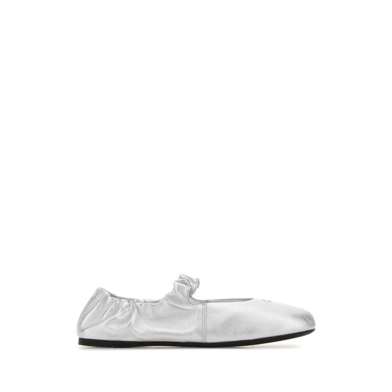 Miu Miu Silver Leather Ballerinas