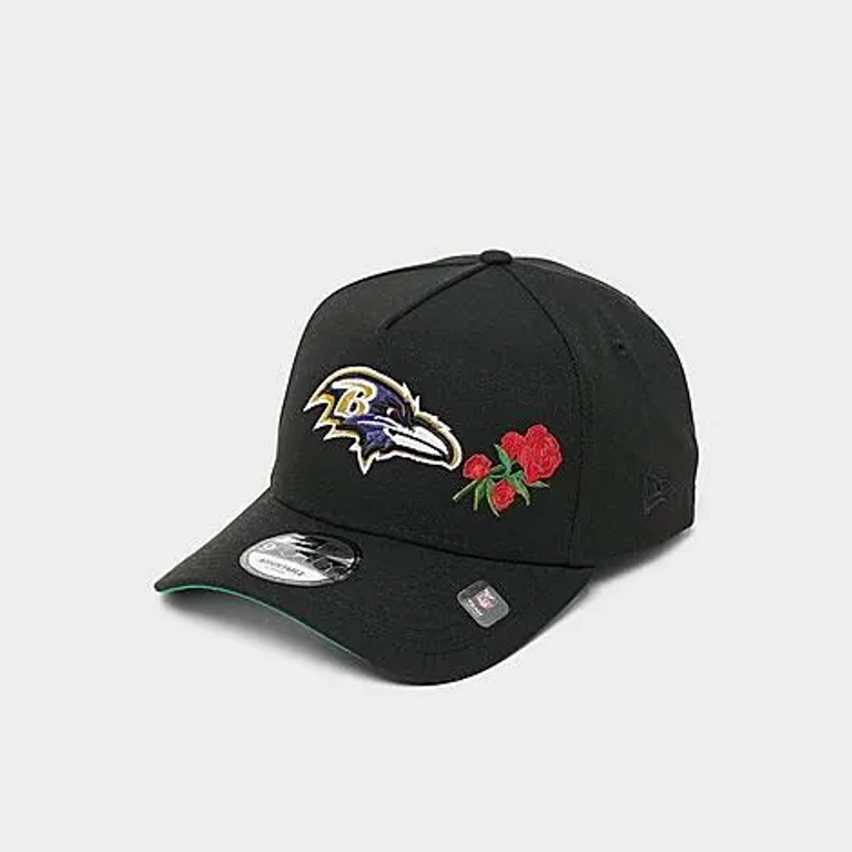 New Era Baltimore Ravens NFL 9FORTY Rose Logo Snapback Hat in Black/White/Red