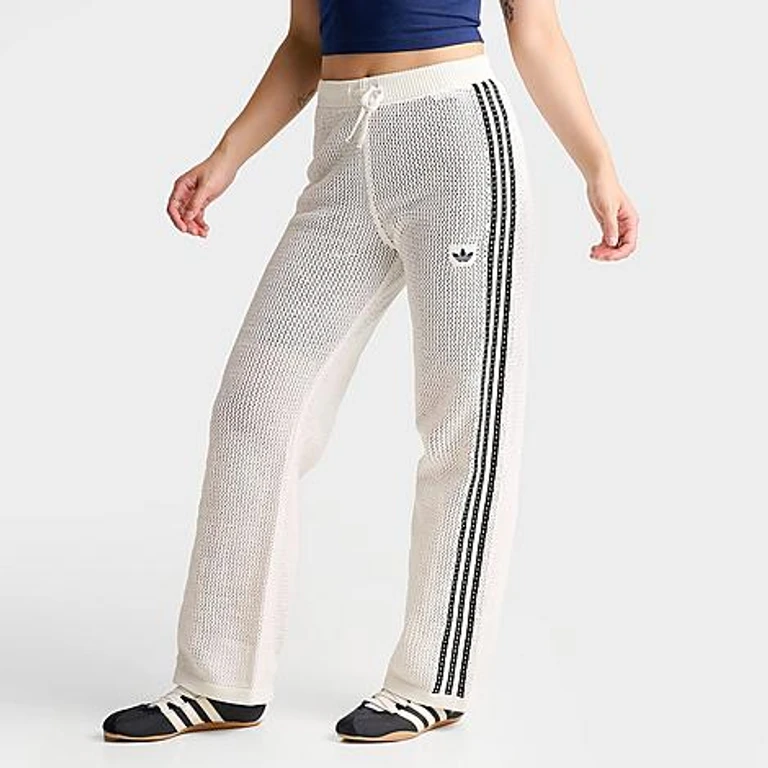 adidas Women's Originals Knitted Crochet Firebird Track Pants in Off White Size: XS
