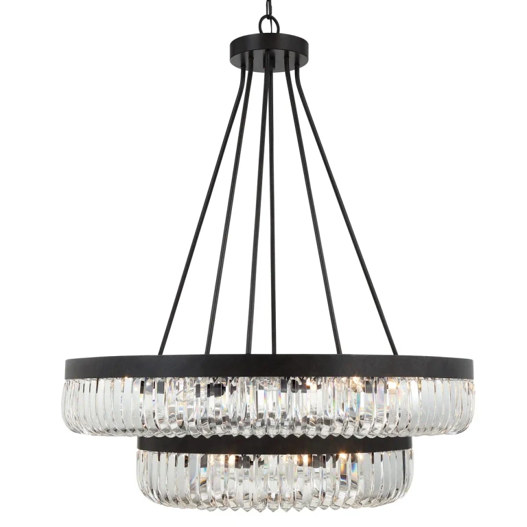 Alister 26-Light Transitional Chandelier in Charcoal Bronze with Clear Glass Crystals