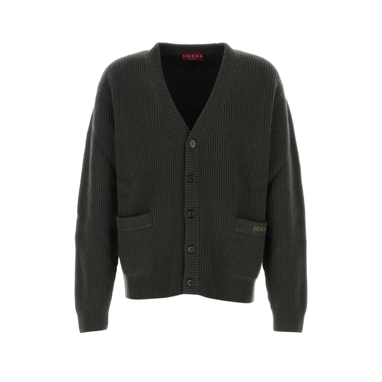 Gucci Charcoal Wool Blend Cardigan Militarygreengreen Maglieria - Men