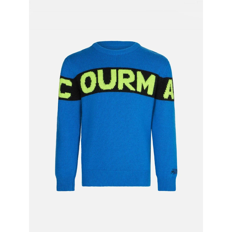 Mc2 Saint Barth Boy Blue Sweater With Courma Lettering