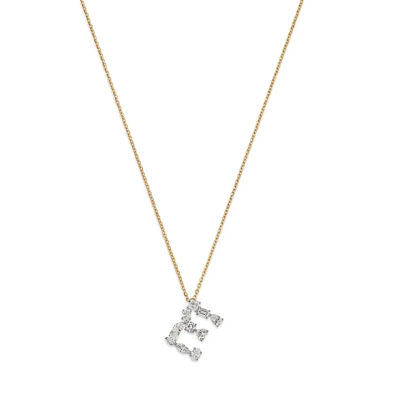 Luxe Collection Certified Mixed Cut Lab Grown Diamond Initial Pendant Necklace in 14K White & Yellow Gold, 0.5 tcw