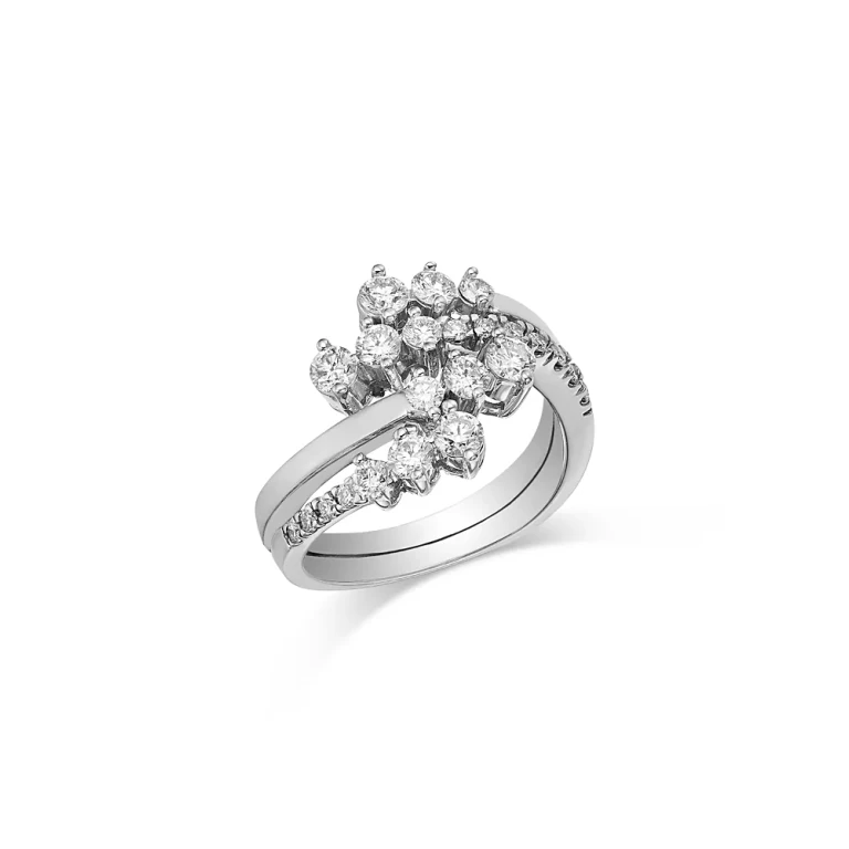 Diamond Cluster Bypass Ring in 14K White Gold, 1.03 tcw