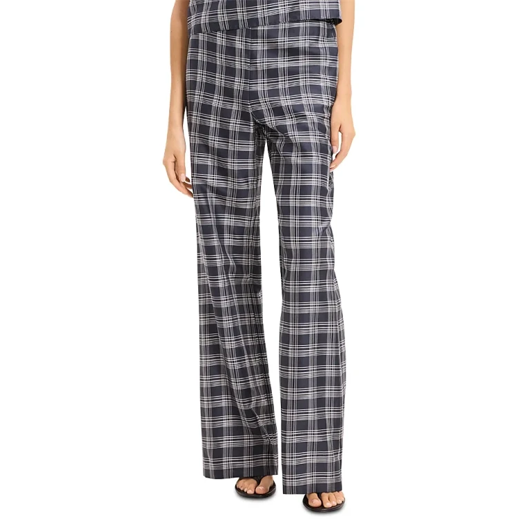 Theory Fluid Silk Plaid Pants