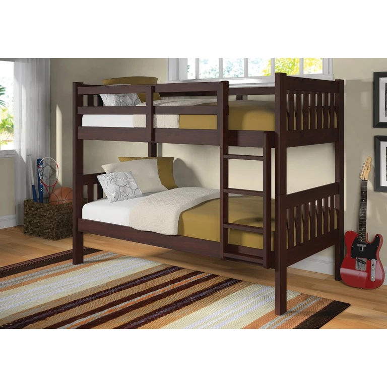 Classic Brown Twin over Twin Bunk Bed - Mission