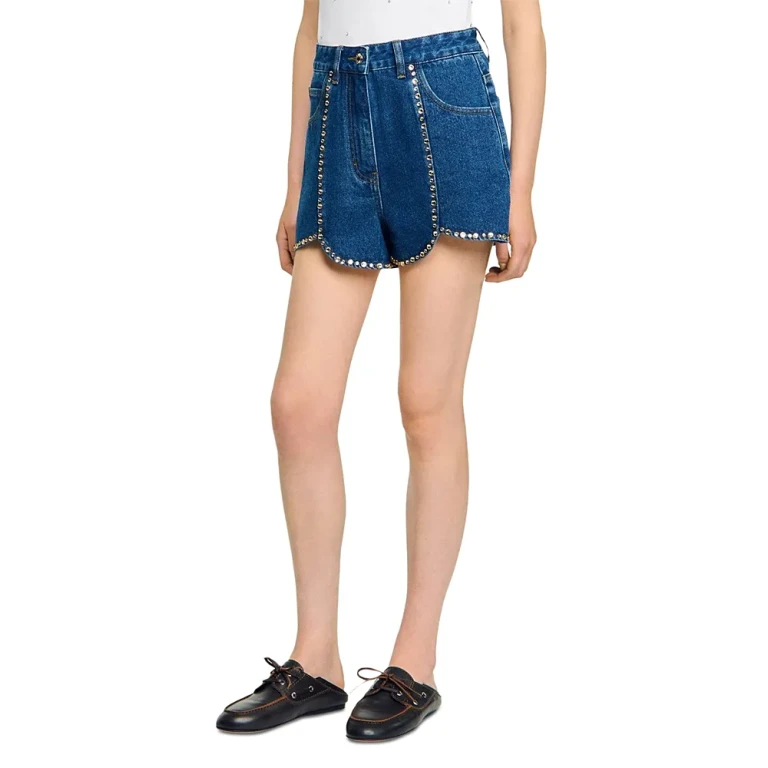 Sandro Rhinestone Denim Shorts