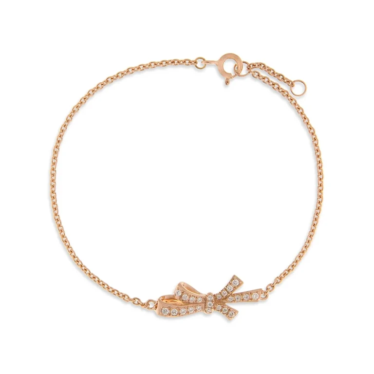 Diamond Bow Chain Bracelet in 14K Rose Gold, 0.14 tcw