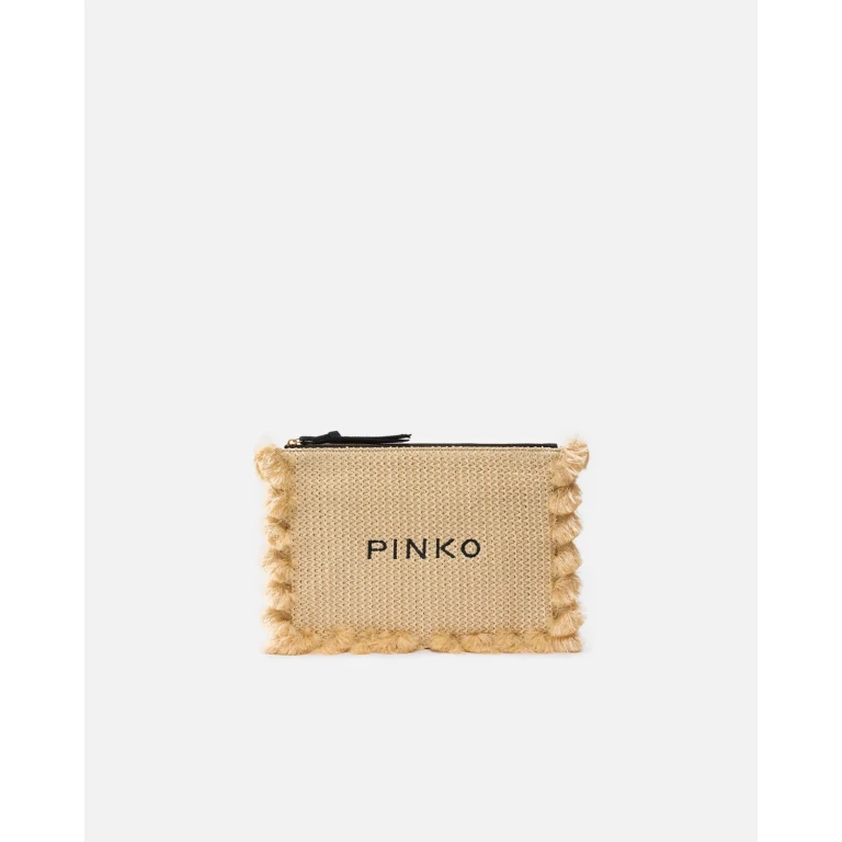 Pinko - Petite trousse en raphia à logo et pompons