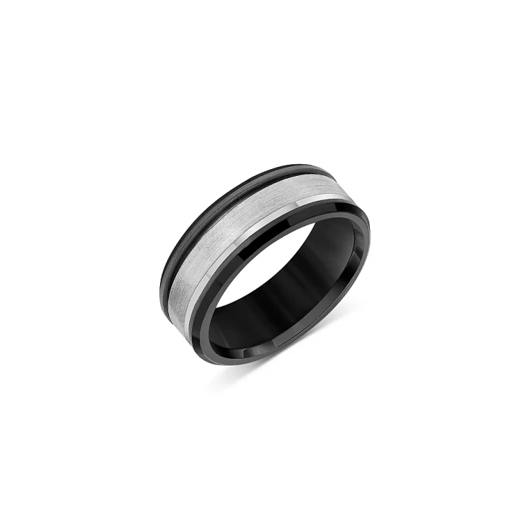 Men's Bevel Edge Band in Gray and White Tungsten