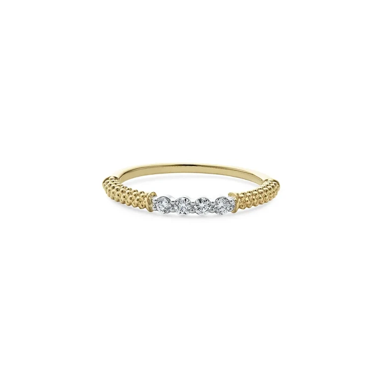 Lagos 18K White & Yellow Gold Signature Caviar Diamond Stacking Ring - Exclusive